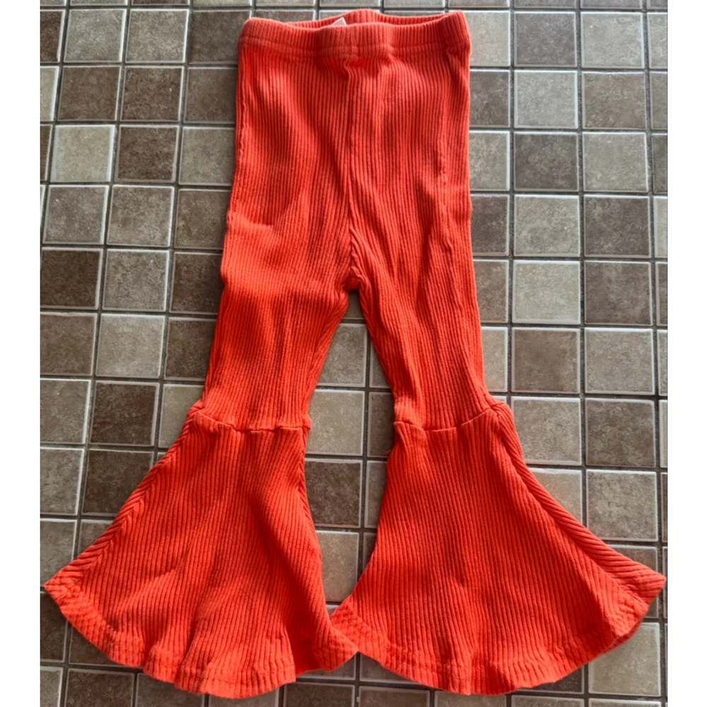Baby SHEIN Orange Ribbed Flare Pants 18-24 Months